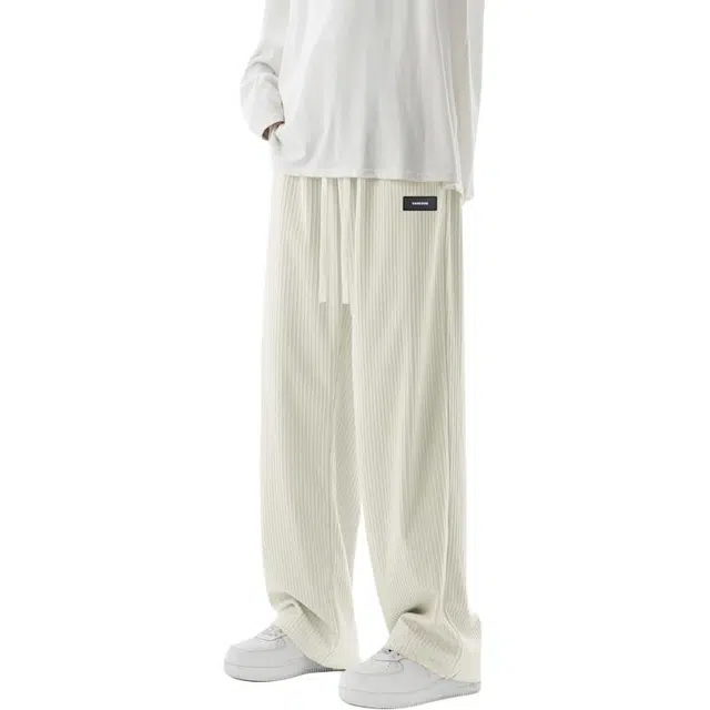 么宁 简约百搭舒适抗皱透气宽松直筒个性痞帅潮流时尚情侣款休闲裤 男女同款