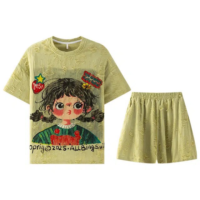 向薇 夏季女士短袖短裤薄款卡通动漫可外穿休闲家居服睡衣套装 女款