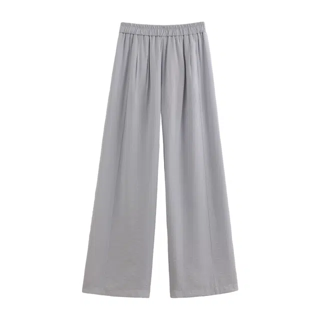 花栗鼠小姐 纯色简约抽褶设计长裤日常简约百搭通勤凉感宽松舒适薄款透气亲肤阔腿垂感直筒休闲裤 女款