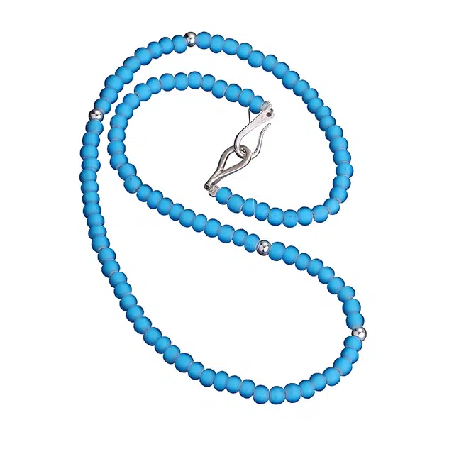 天使之愿 手工烧制蓝阿乐六叔银扣鱼钩扣 琉璃 项链 男女同款情侣款