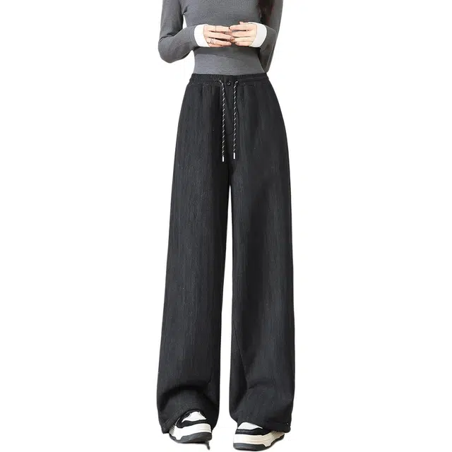 法文箱子 纯色高腰系带宽松休闲裤 女款