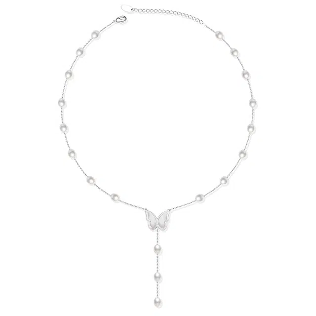 万娜 星光蝴蝶 锁骨链 可调节 清冷气质感 甜美精致梦幻风 贝珠 项链 女款