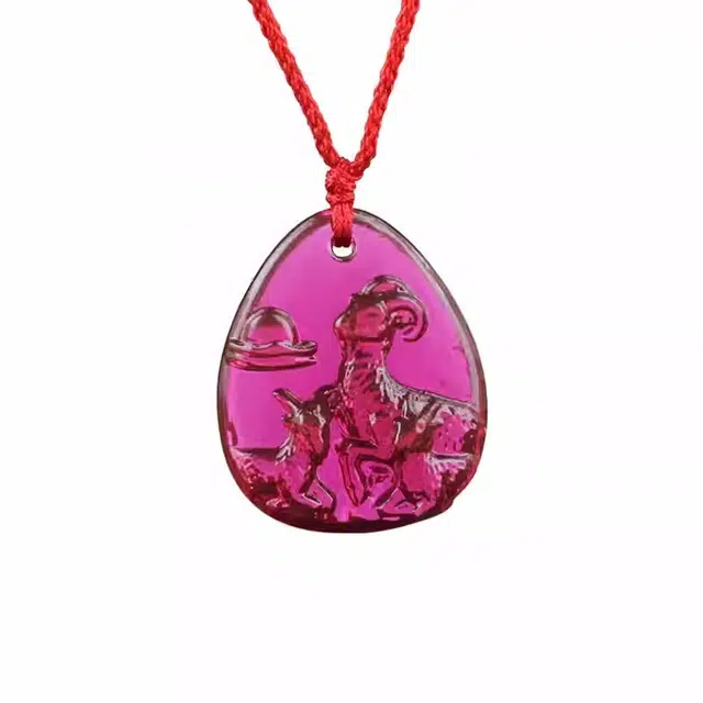 媚之吻 集雅轩宋韶光大师属马三阳启泰 吉祥物吉祥礼 琉璃 玉石项链 男女同款情侣款