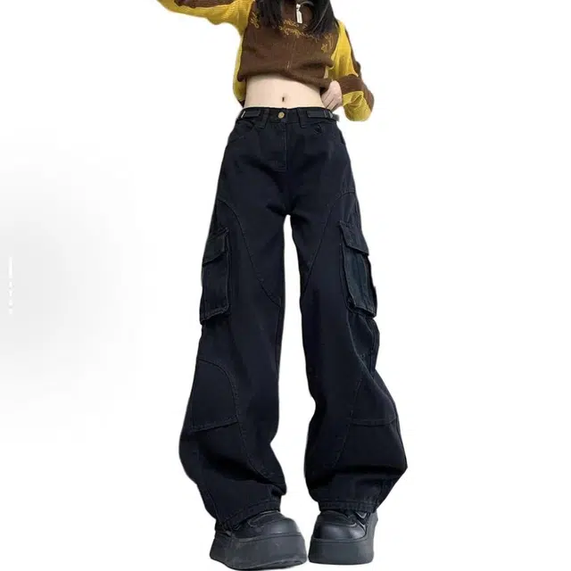 如续 美式复古高街工装休闲高腰牛仔裤 女款