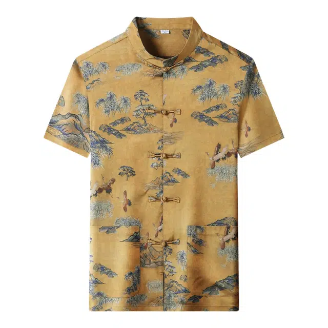 卡丹狄诺 含铜氨丝天丝中国风唐装夏季凉感舒适品质休闲百搭中式短袖衬衫 男款