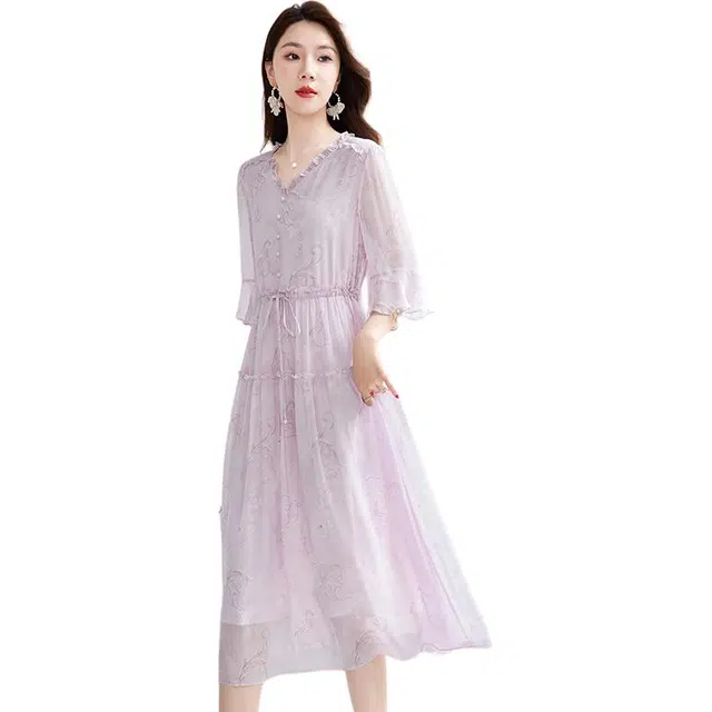 水墨佳人 舒适通勤简约短袖连衣裙 女款