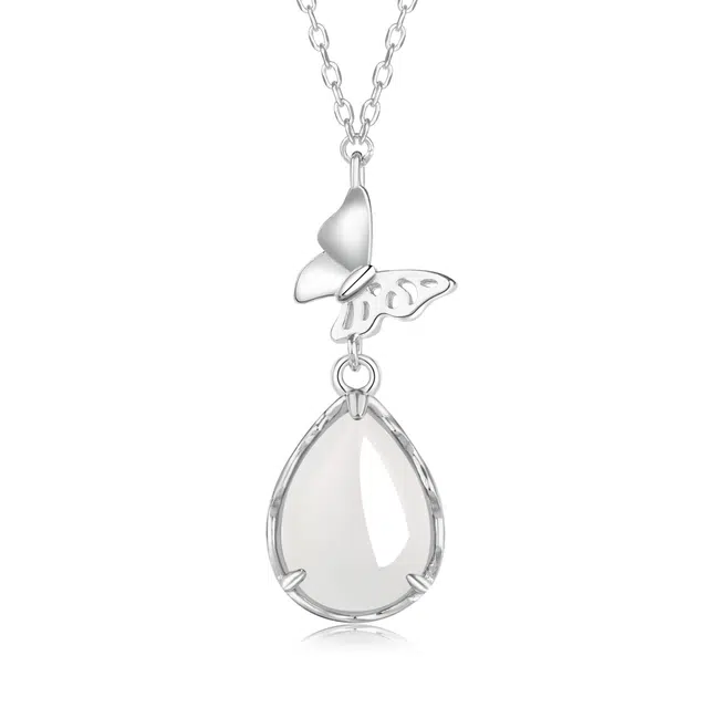 帝苏行 蝶恋花滴 新中式国潮 吉祥如意平安顺遂 好运 简约小众设计 玉髓 项链 女款