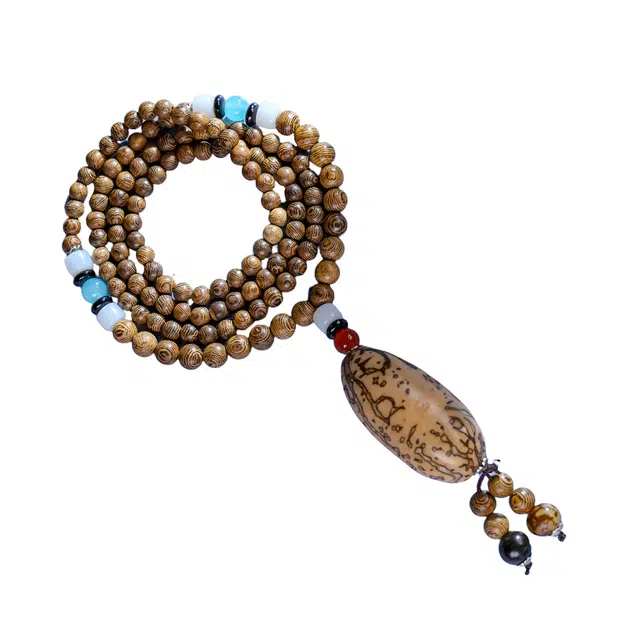 灵晔 藏式民族风百搭小众轻奢高级感复古文艺风潮流旅游必备招财纳福平安喜乐 鸡翅木 项链 男女同款情侣款