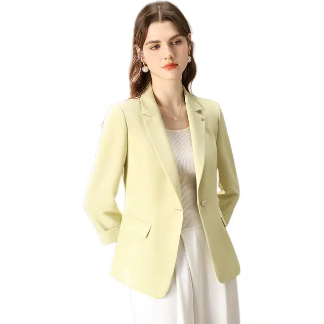 粉红玛琍 简约优雅七分袖修身西装 女款 绿色