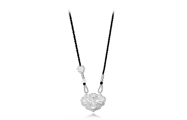 牧言 国潮复古新中式简约小众设计高级感 光面立体双鲤鱼莲花不对称链条编织绳锁骨链 合金 锦鲤如意锁项链 男女同款情侣款