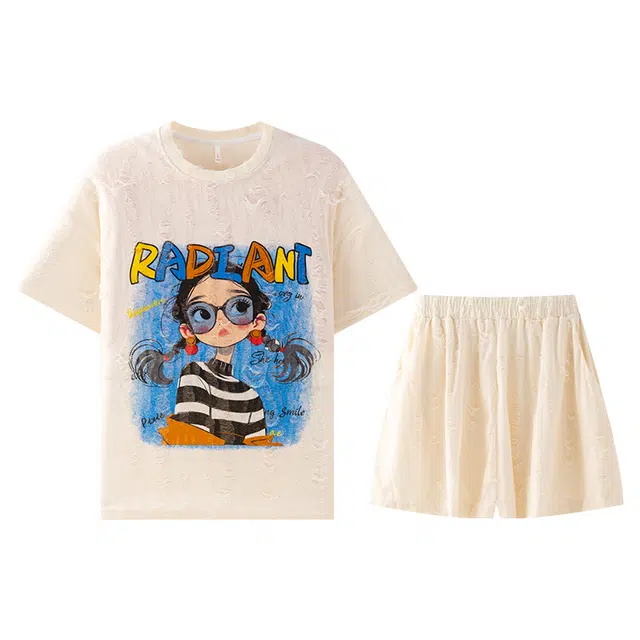 向薇 夏季短袖短裤圆领女时尚可外穿大码宽松家居服睡衣套装 女款