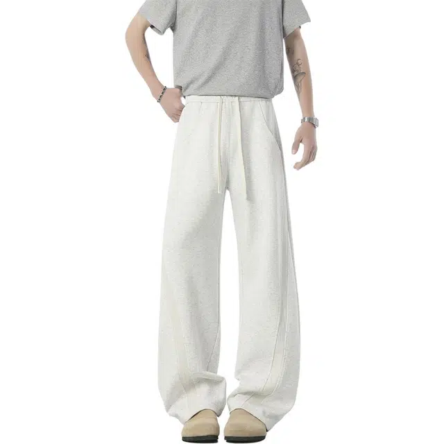 颂希尔 美式潮牌拼接重磅弯刀时尚百搭运动百搭休闲裤 男女同款