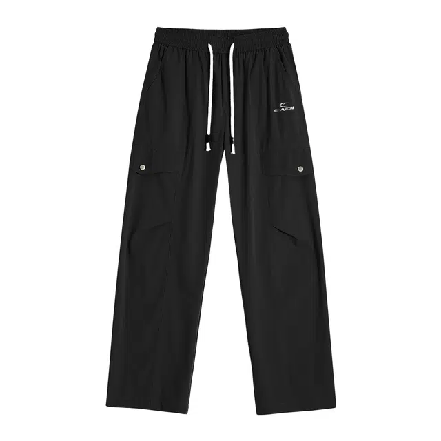 赛琪 高街风复古基础款纯色简约阔脚直筒工装机能风宽松百搭垂感冰休闲裤 男女同款