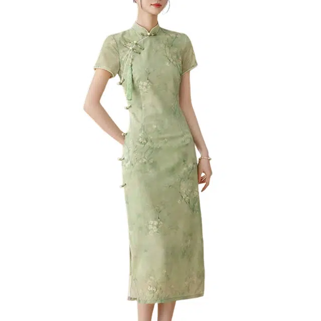 丝絮丝绸 气质舒适高腰短袖连衣裙 女款