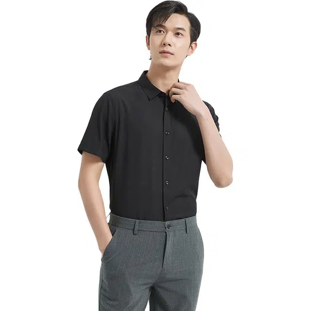 古鲨 舒适百搭商务暗纹短袖衬衫 男款