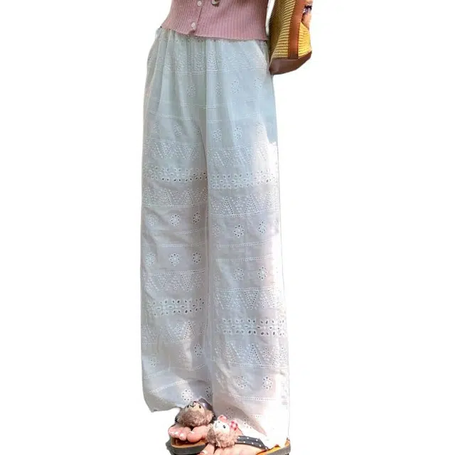 水中花 百搭时尚优雅自然蕾丝阔腿宽松透气舒适简约大气休闲裤 女款