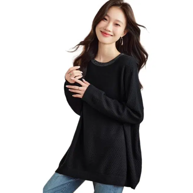 曲韩 套头通勤简约针织衫 女款 黑色