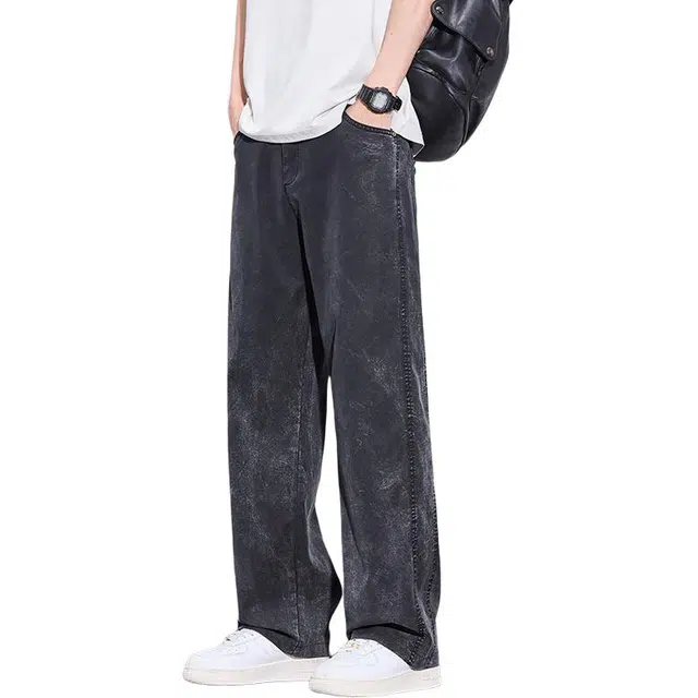 协协乐 薄款宽松阔腿直筒潮牌休闲牛仔裤 男款