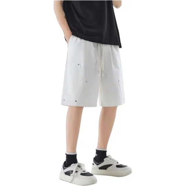沐诚阳译 欧美潮牌拼接工装男生复古宽松户外机能五分裤休闲短裤 男款