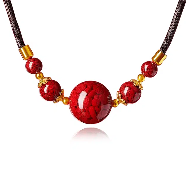 谧月珠宝 好运连连吉祥如意万事顺遂新中式国潮晶体砂精美礼盒小众设计精致时尚百搭轻奢风好运再造辰砂 朱砂 项链 男女同款情侣款