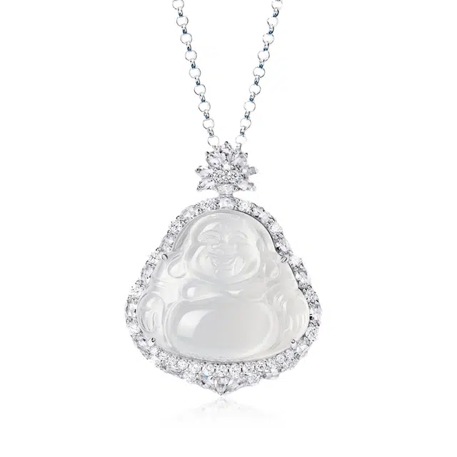 庆怡 开心弥勒佛 玉髓 新中式国风气质百搭冰种佛公弥勒佛玉石项链 女款