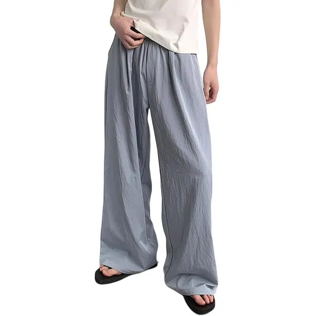 拾个壹先生 高腰薄款垂感肌理阔腿慵懒感凉感宽松居家休闲裤 男女同款