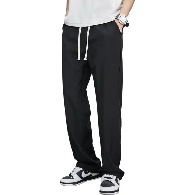 隐狼世家 冰丝男宽松直筒高级垂坠感阔腿运动长裤子休闲裤 男款