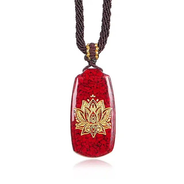 翠雅金楼 本命年中国红新中式复古国潮民族风花开富贵招财转运简约大气高级感水逆退散莲花好运 再造辰砂朱砂 项链 男女同款情侣款