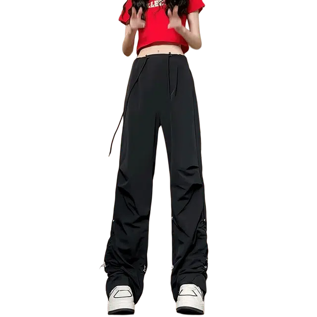 佑麟 冰丝速干裤女夏季薄款小个子美式伞兵工装裤子褶皱机能登山裤休闲裤 男女同款