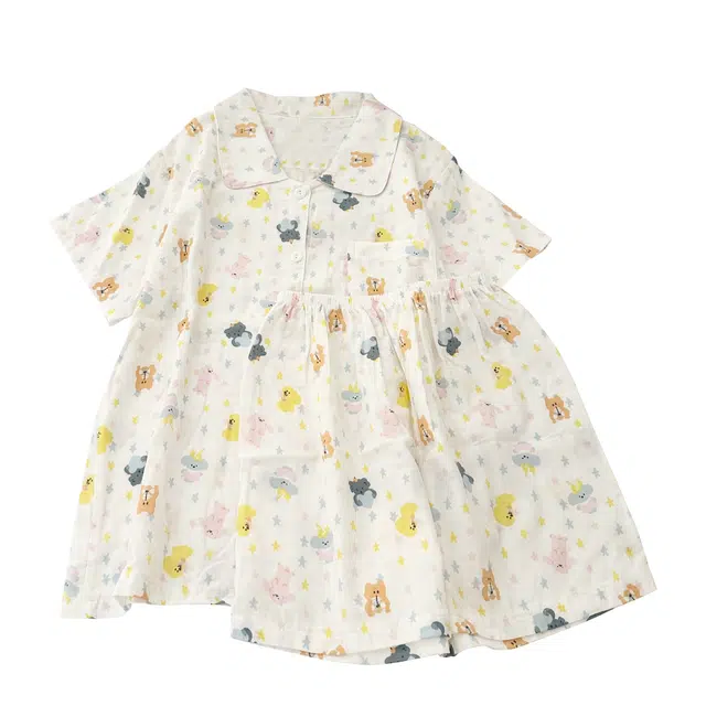 俏韵 翻领卡通动物夏季甜美可爱短袖短裤夏天休闲舒适薄款家居服可外穿睡衣套装 女款