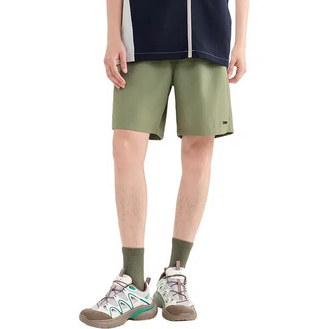 三福 压花净色宽松直筒裤中腰休闲短裤 男款