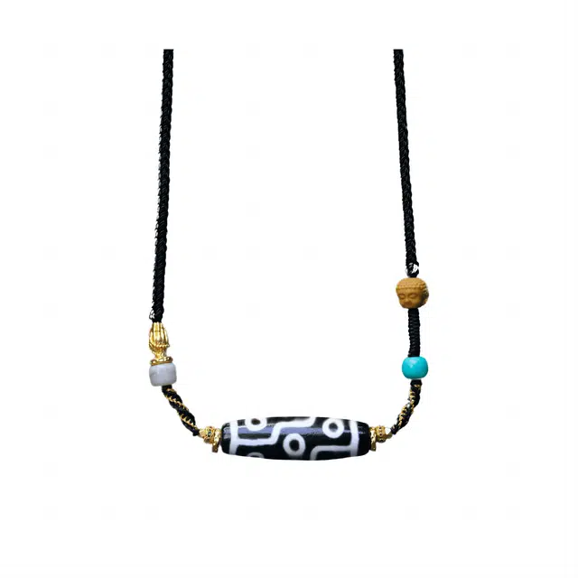 玉临门 新中式民族风黑白求佛九眼天珠佛手小配饰首饰 玛瑙 项链 男女同款情侣款 送 男 女朋友 七 夕礼 物 礼盒包装