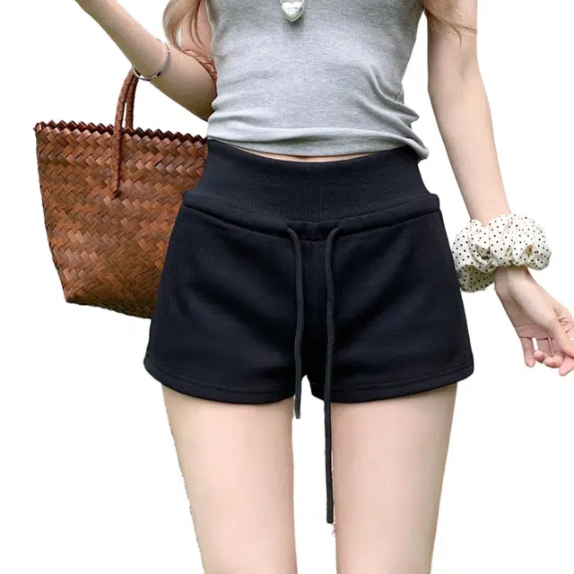 怪力萝莉 美式辣妹低腰抽绳女修身外穿灰色包臀显瘦休闲黑色热裤女运动短裤 女款