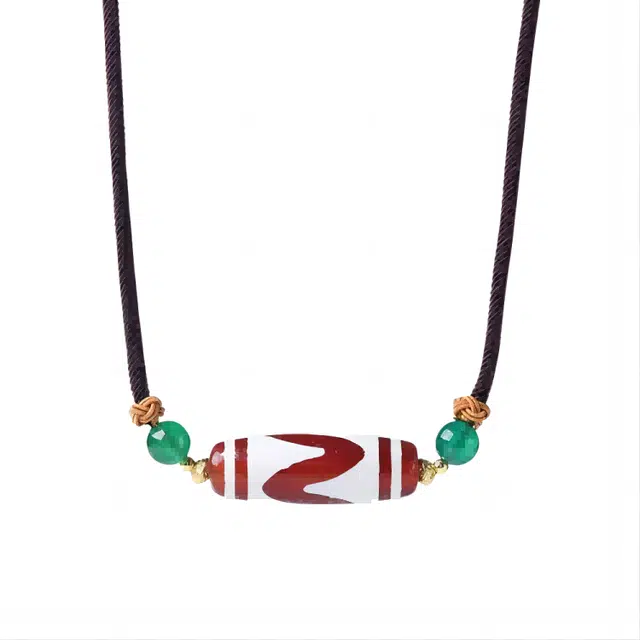 玉临门 新中式天珠藏式民族风护身吊坠佛珠 纯手工编织 虎牙天珠 玛瑙 项链 男女同款情侣款 礼盒包装