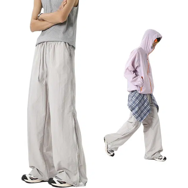 隐狼世家 设计感网格透气男夏季休闲裤 男款