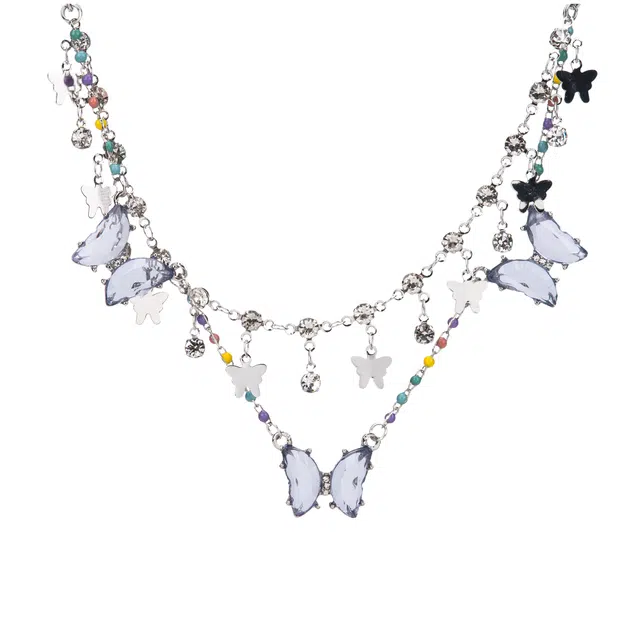 聆听花开 彩色蝴蝶锁骨链小清新轻奢高级感气质 辣妹甜酷多巴胺 合金 项链 女款