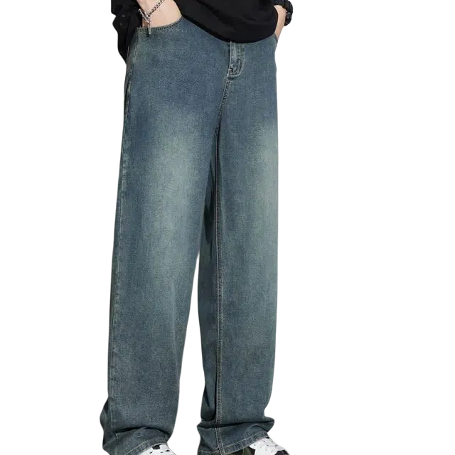 隐狼世家 薄款潮牌复古直筒宽松阔腿牛仔裤 男款