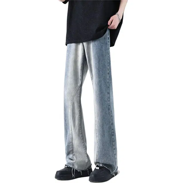 宝米卡 喇叭裤设计感小众韩版宽松高腰牛仔裤 男女同款