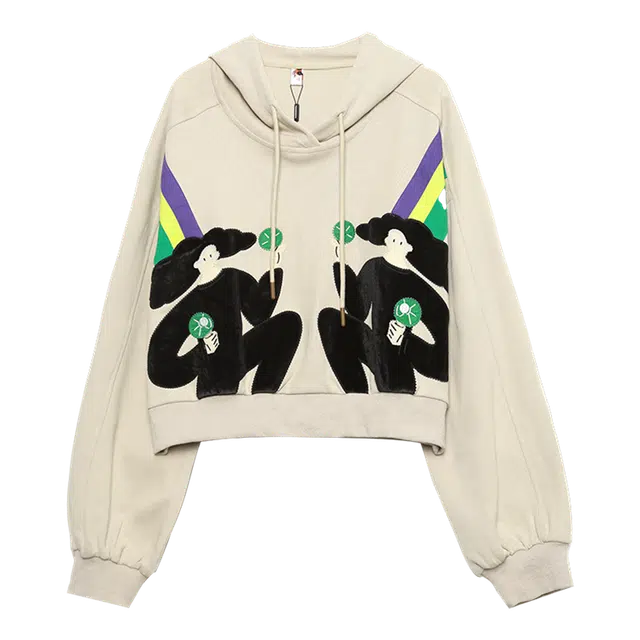 木果果木 时尚连帽短款人物长袖卫衣 女