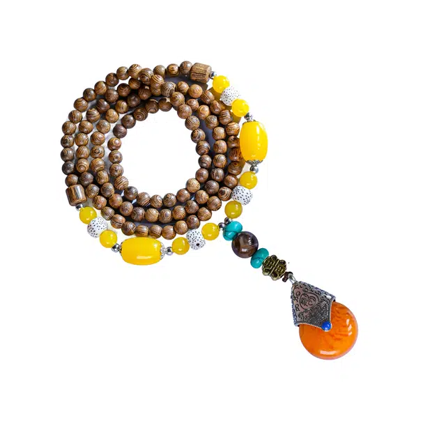 【老料新工】 灵晔 传统工艺打磨民族风复古文艺风百搭小众轻奢高级感文玩佛珠念珠转运珠招财进宝 鸡翅木 项链 男女同款情侣款