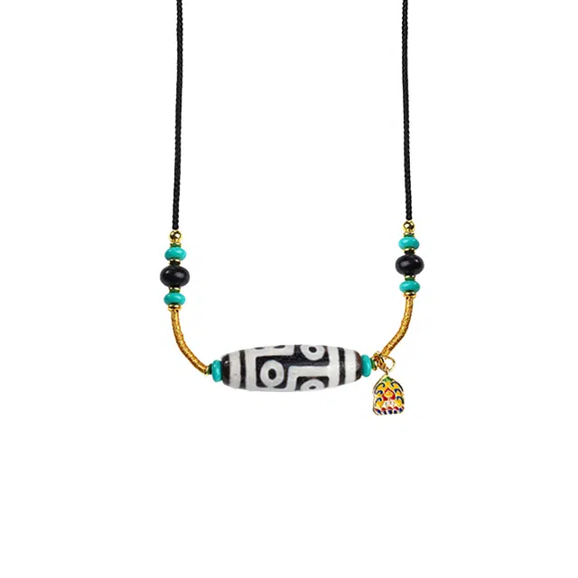 【已祝福加持】 玉临门 招财纳福 平安喜乐 藏式民族风 六眼天珠 黑檀吊坠 挂脖锁骨链#好运 玛瑙 玉石项链 男女同款情侣款