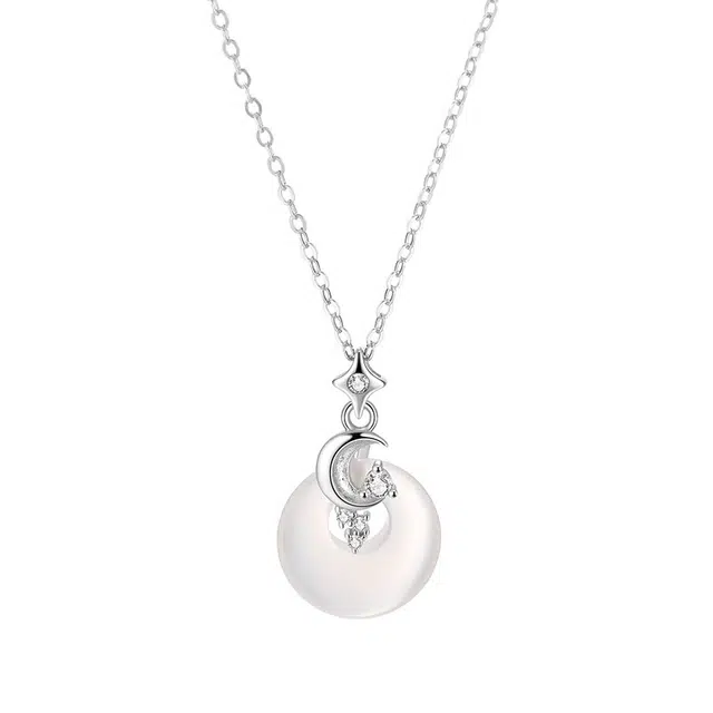 尚仟伊 新中式转运如意成功上岸平安扣国风吊坠锁骨链 星月守护 玉髓 玉石项链 女款