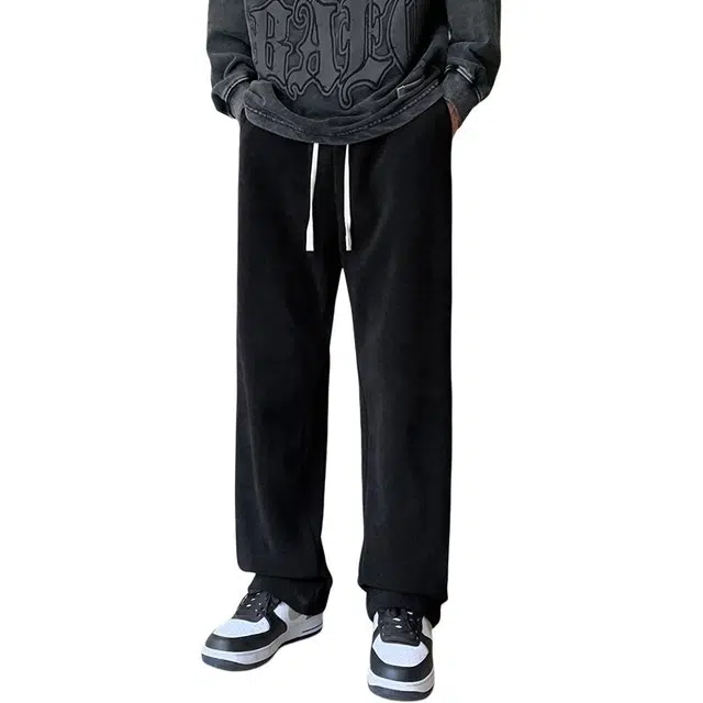 么宁 宽松直筒舒适透气简约百搭潮流时尚弹力松紧腰个性痞帅休闲裤 男女同款