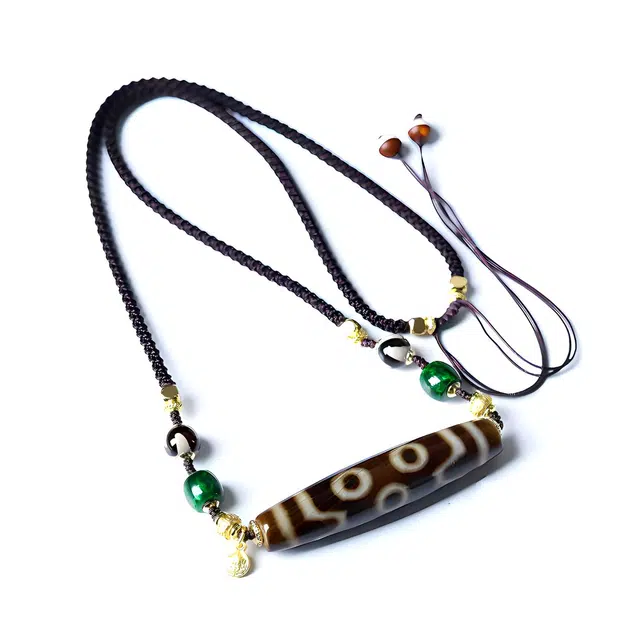 【万事顺利年年红】 玉临门 平安喜乐 吉祥如意 藏式黑金七眼天珠民族风项链文玩复古毛衣链#好运 玛瑙 玉石项链 男女同款情侣款