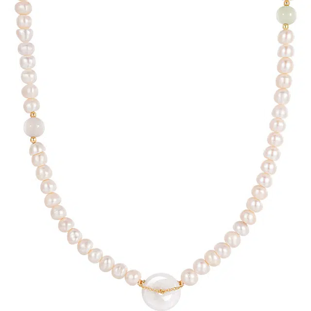 秦福炫 平安扣 新中式骨链 轻奢小众国潮复古气质风高级感 淡水珍珠 项链 女款 金色 礼盒装