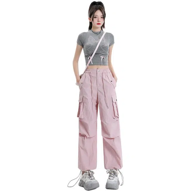 玫丝朵 美式复古设计时尚百搭宽松直筒工装裤 女款