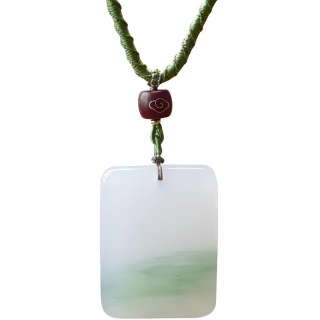 东海世家 国潮中式国风原创设计飘绿无事牌转运#好运文艺小众时尚气质高级感 天山翠 项链 男女同款情侣款