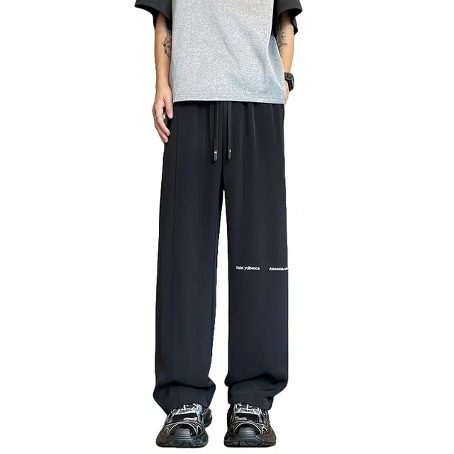 加荣 冰丝垂感速干裤子男夏季轻薄透气潮牌青少年户外出行百搭休闲裤小众设计宽松松紧腰直筒阔腿裤长裤 男女同款