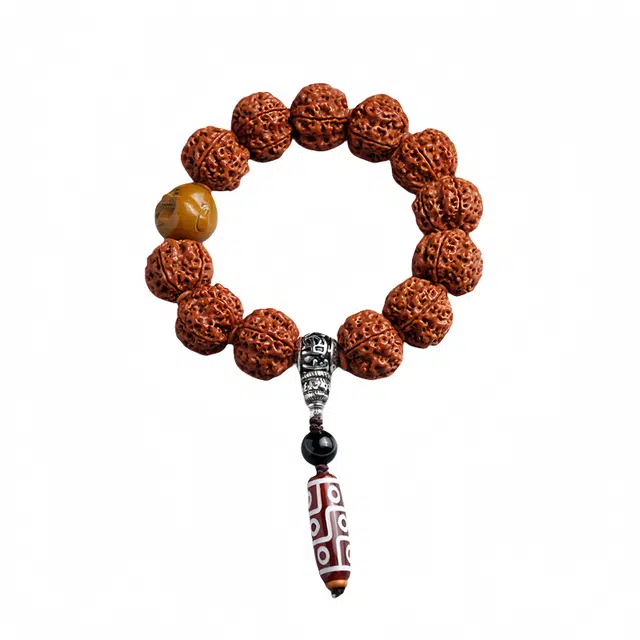 宣华意 九眼天珠 中式国潮时尚精品手把文盘玩 尼泊尔原籽#好运 金刚菩提 手串 男款