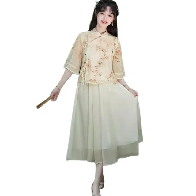 丝絮丝绸 新中式国风衬衫文艺半身裙两件套裙装套装 女款